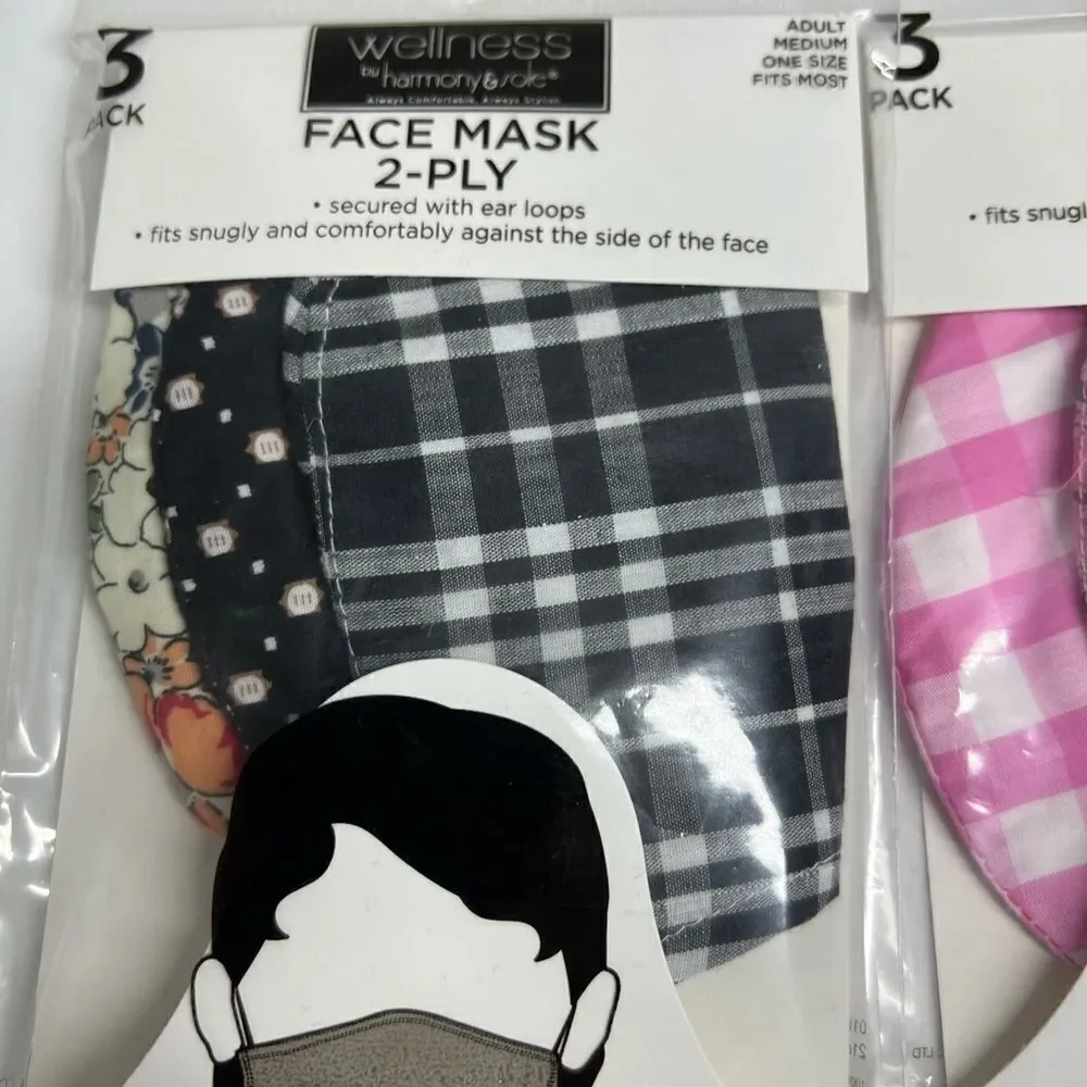 Bundle of 18 Face masks 2-ply 6 packs/ 1 pack toddler sz 1 pack adult L 4 packsM
